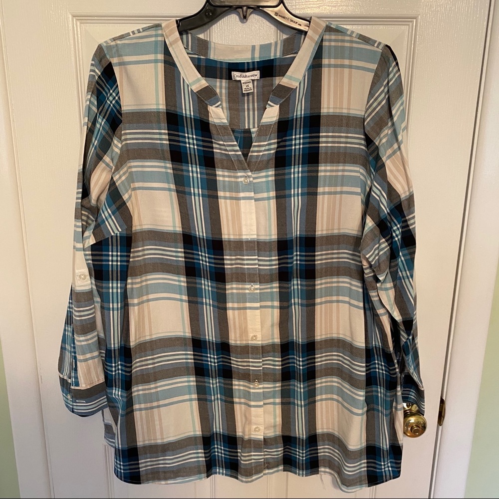 Croft & Barrow Blue Plaid Button Down Blouse